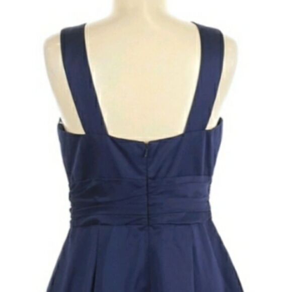 David's Bridal Twist Y-neck Halter Mini Fit & Flare Dress Pockets Navy Sz 2 - Picture 8 of 10